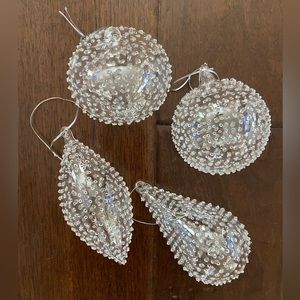 Glass Ornaments, Set of 4, Clear